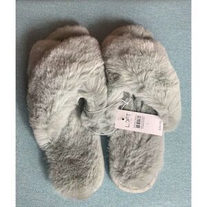 Loft Gray Faux Fur Slippers